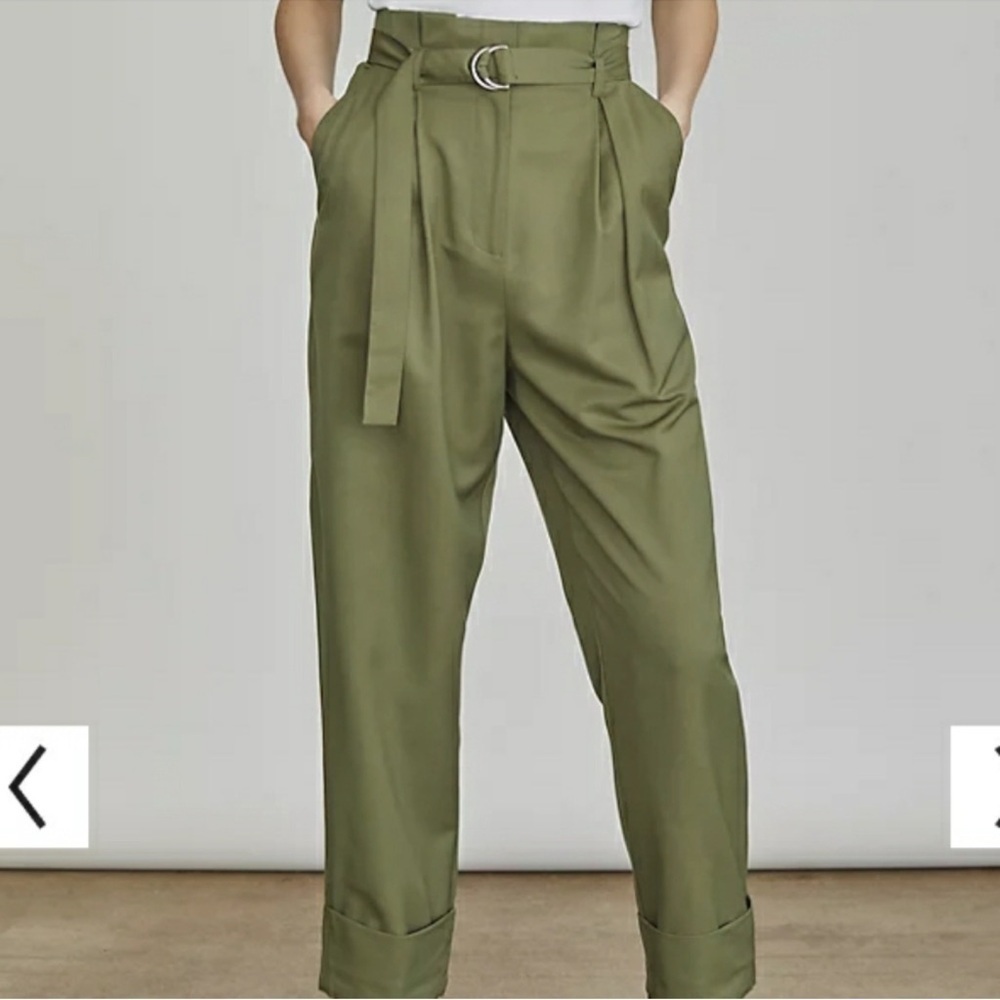 Elizabeth & James Olive Green paper bag Pants trouser women M casual office Y2K